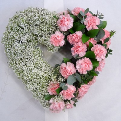 Pink Carnation and Gypsophilia Open Heart